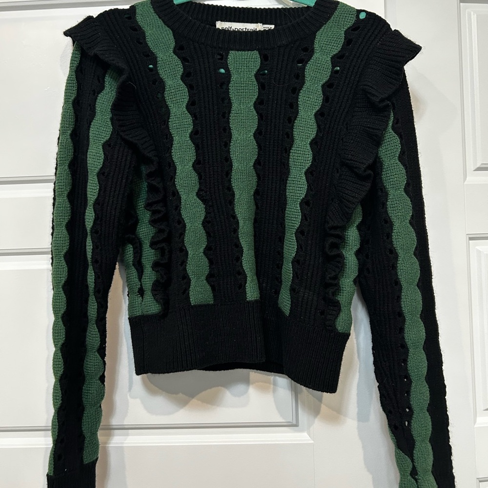 Self-Portrait Black and Green Crew Neck Sweater